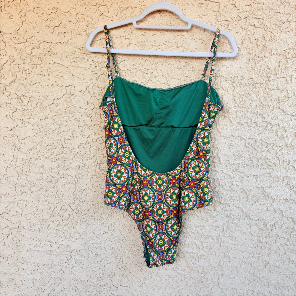 Violetta Italy Women’s 10 Boho Geometric Multicolor Green One Piece Swimsuit - Picture 2 of 3